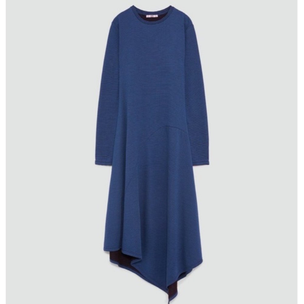 ZARA Blue Asymmetric Hem Large Dress